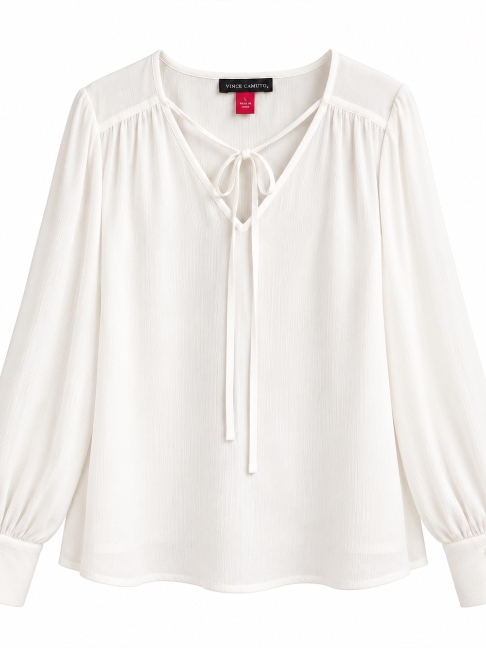 Vince Camuto Tie Neck Princess Sleeve Blouse White Large